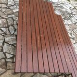 Garden lounge table and 2 cast iron and oak benches