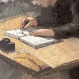 Oil painting of an interior scene 1940, portrait of children signed