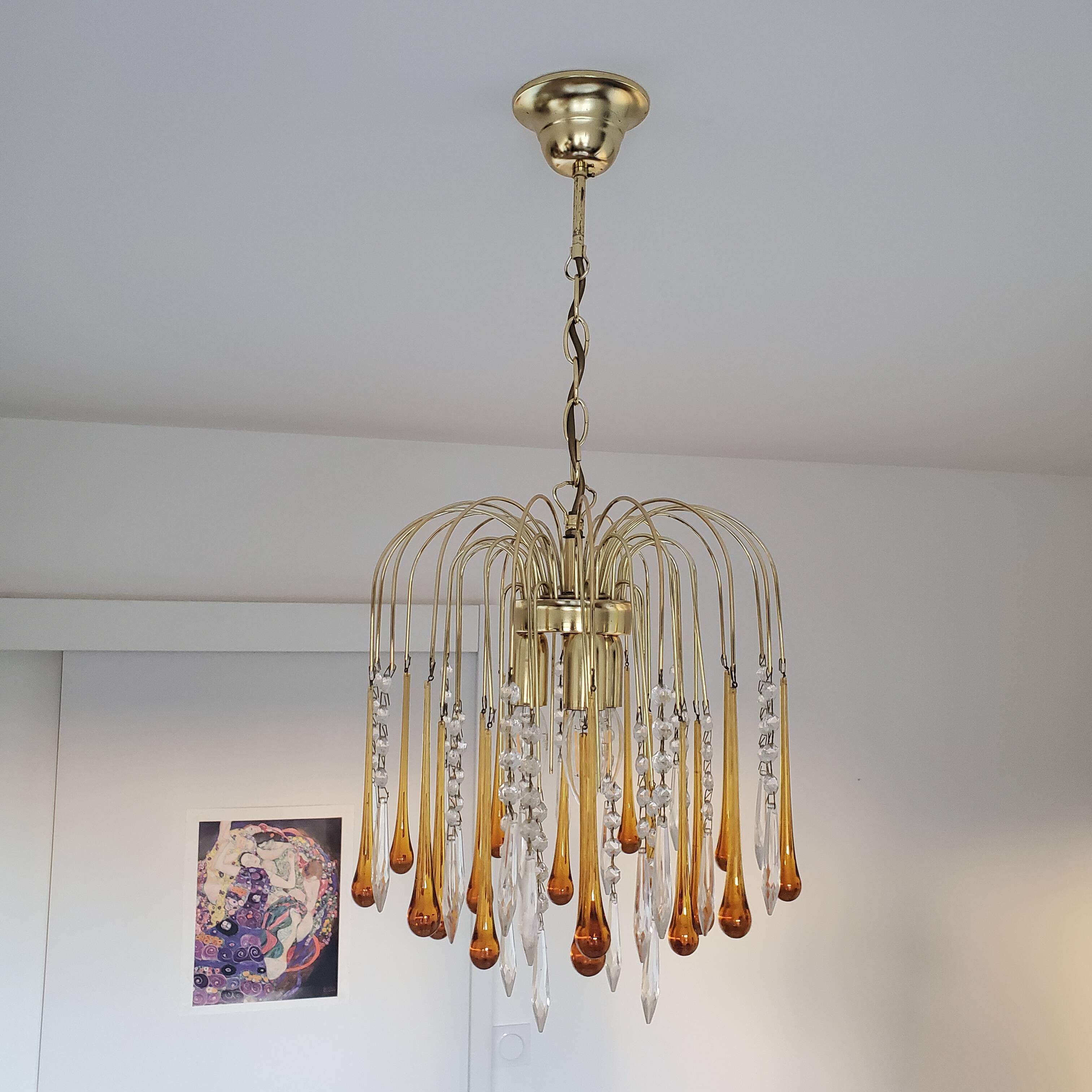 Amber waterfall chandelier made of Murano glass