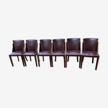 6 chaises art déco assise cuir