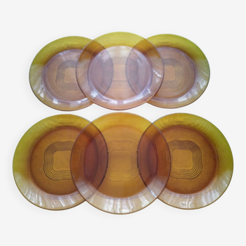 6 Assiettes plates en verre trempé Duralex Modèle Ondine
