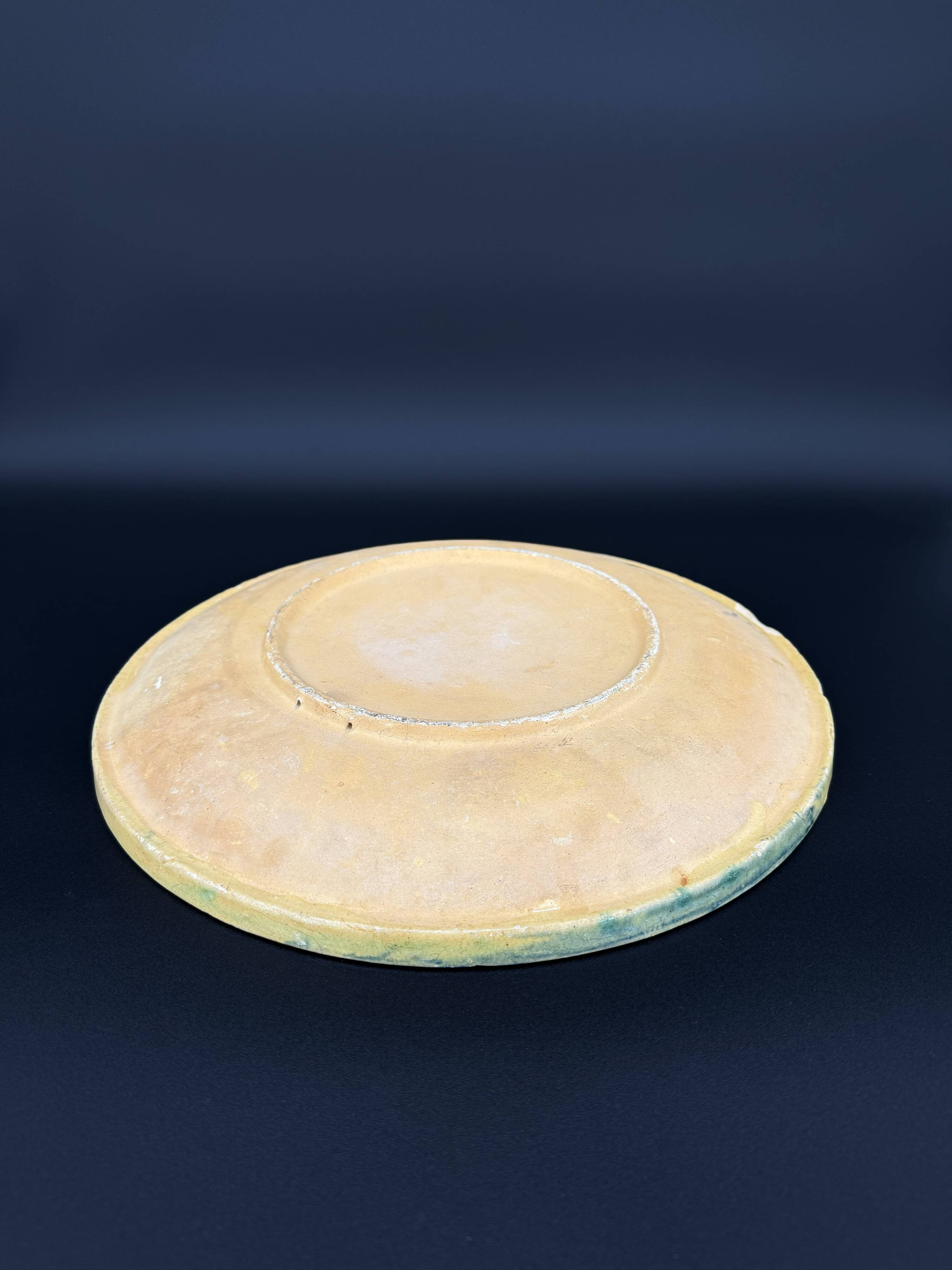 Large decorative glazed ceramic dish – solar motif, 1960s–1970s