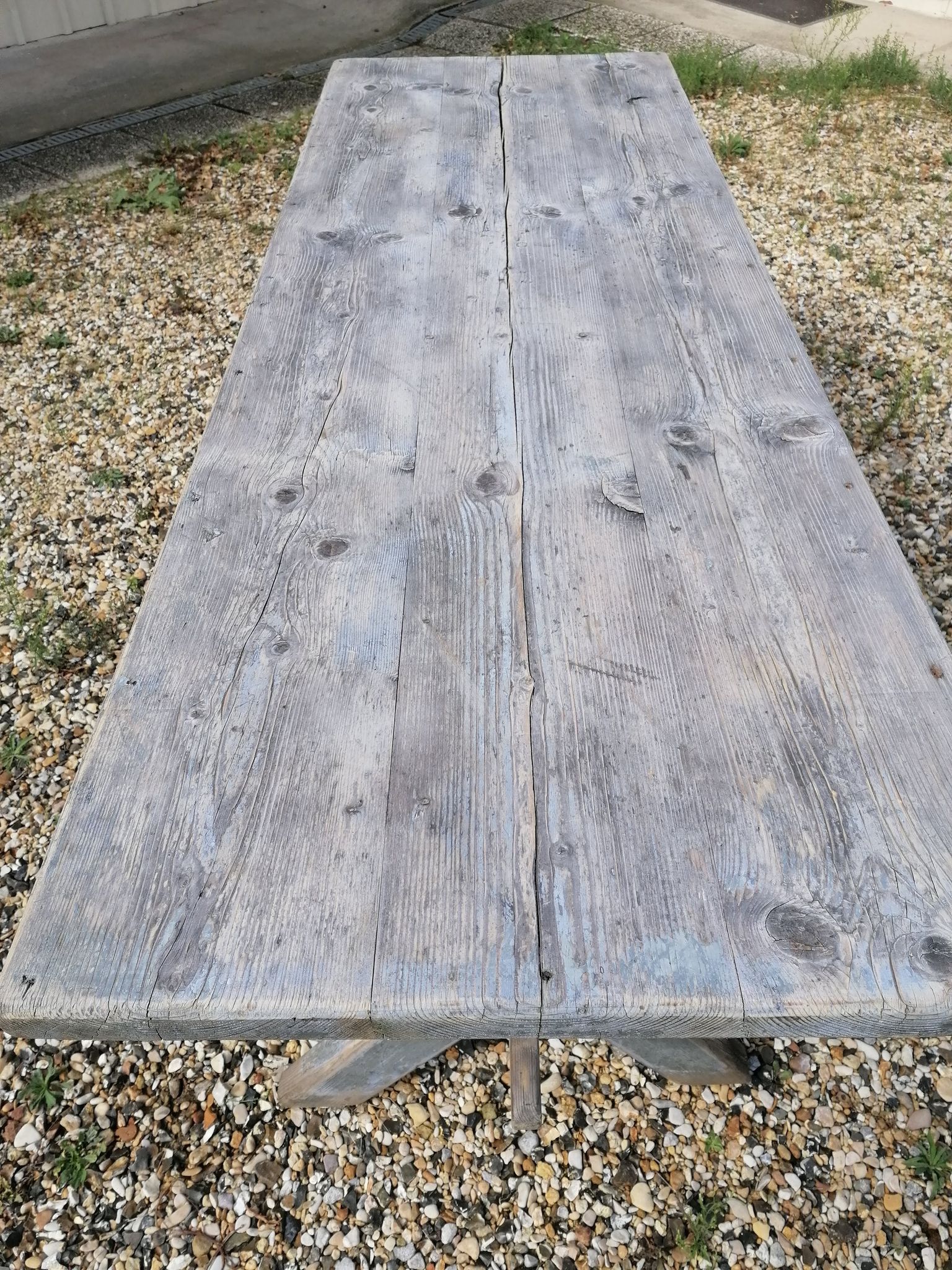 Table ferme  vintage en bois 2m, pieds en x
