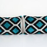 Blue silk ikat velvet pillow covers