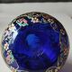 Cobalt blue ball vase/Hand painted floral motifs & raised gold edging