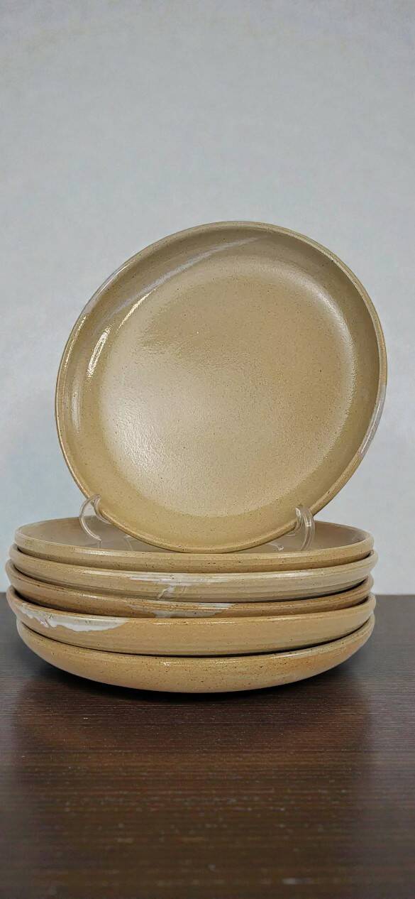 6 stoneware dessert plates, Auger Pottery