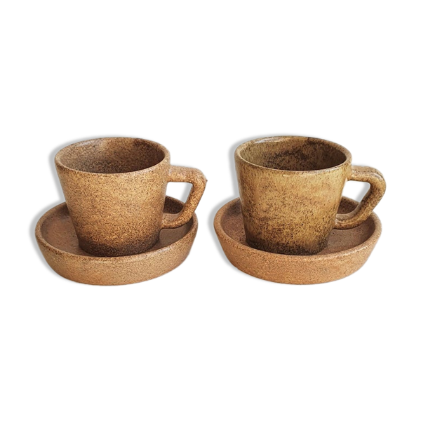 Lot de 2 tasses et soucoupes en grès