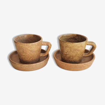 Lot of 2 cups and saucers in sandstone