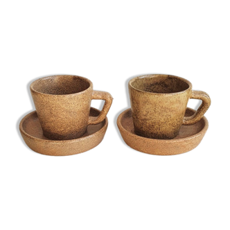 Lot of 2 cups and saucers in sandstone