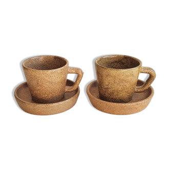 Lot de 2 tasses et soucoupes en grès