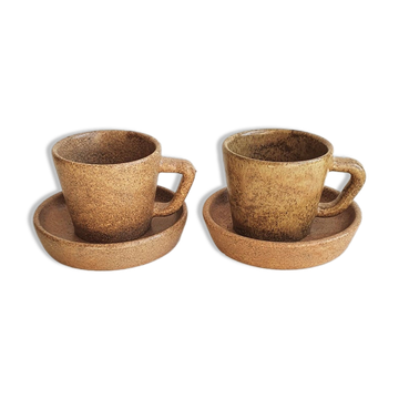Lot de 2 tasses et soucoupes en grès