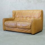 Brutalistic italian leather living room set, 1970, set of 2