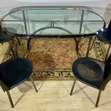 Glass and chrome steel table, design italy 1960