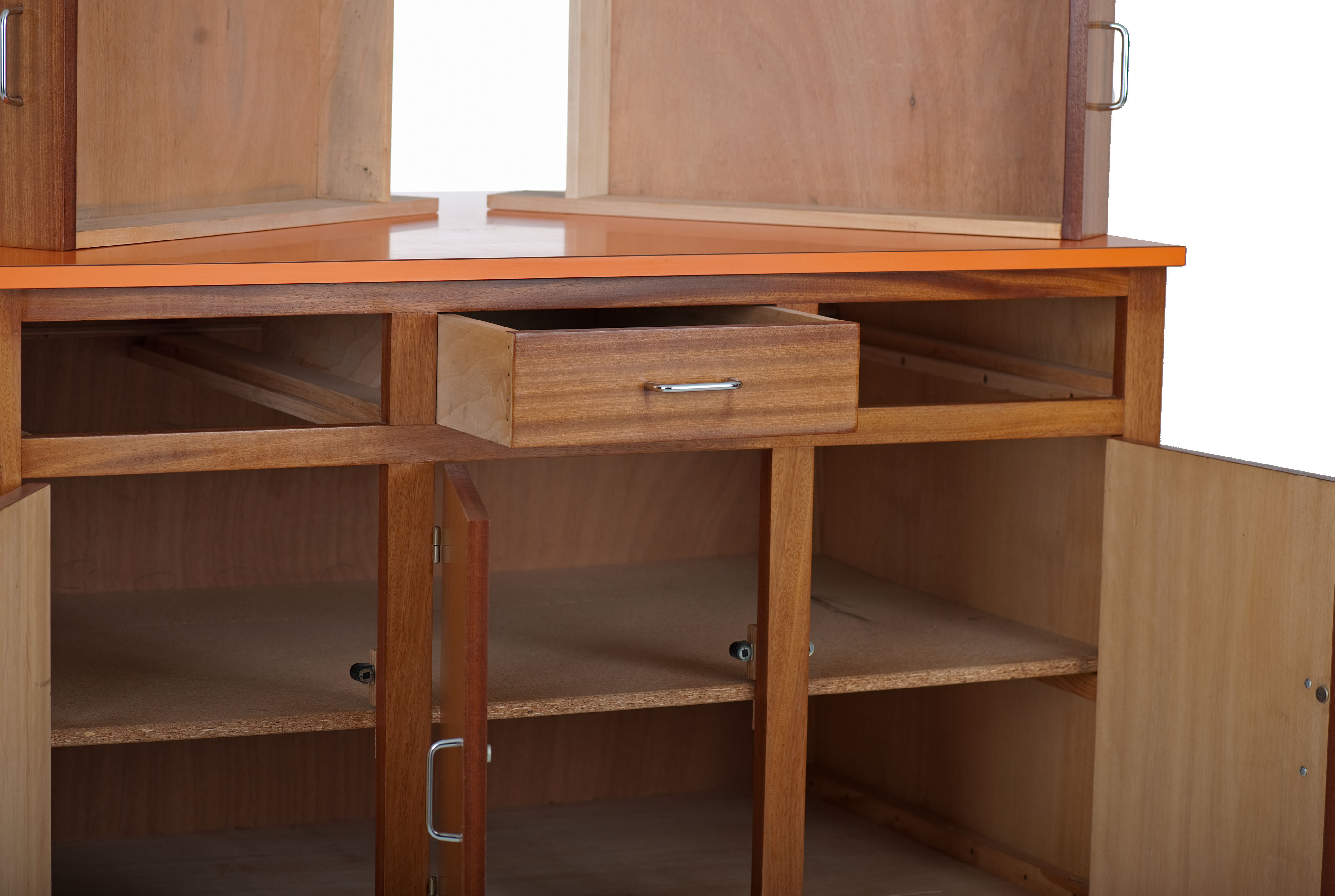 Vintage trading counter in wood and formica orange 1960