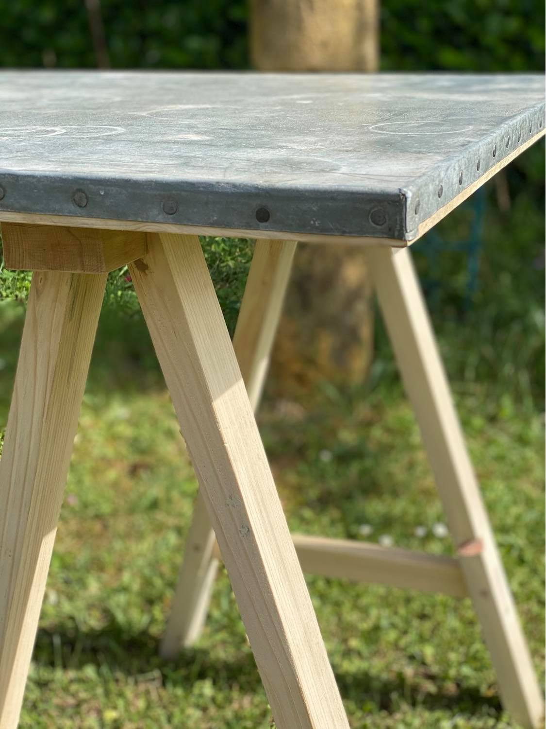 Trestle table, zinc top