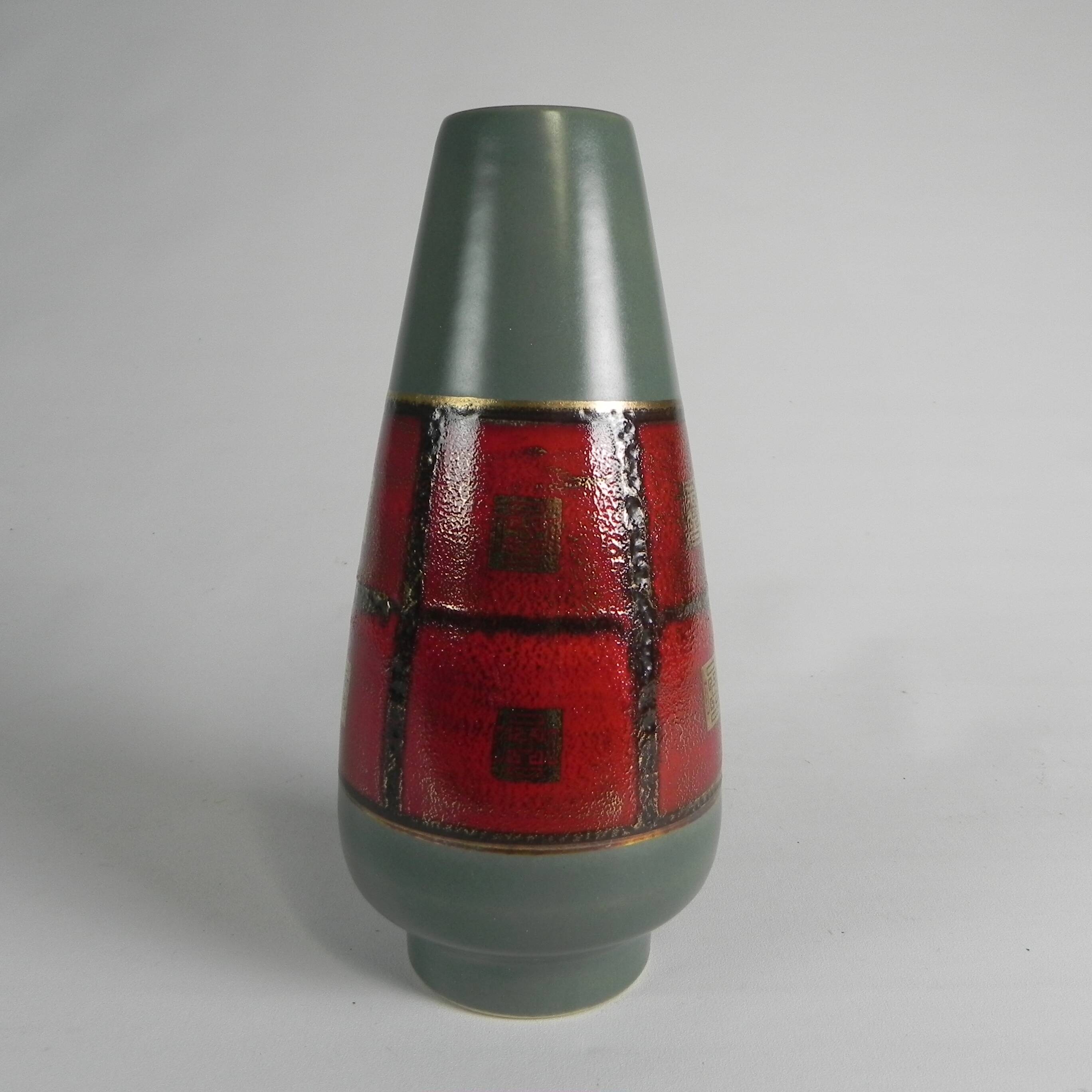 German vase in red and green ceramic, 1960s