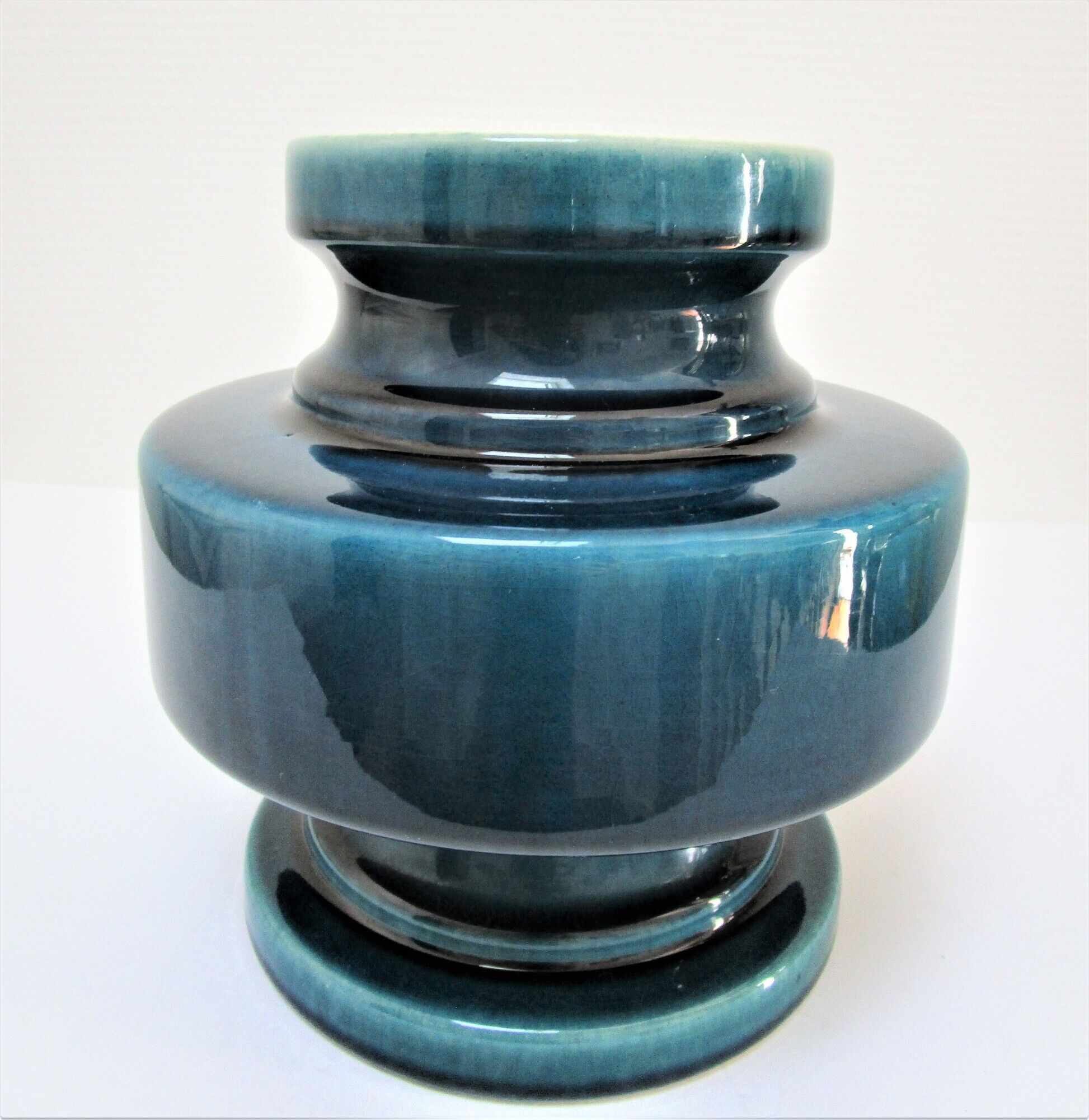 Vase céramique craquelée bleu canard 1970