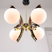 Mid-Century Modern Italian Brass and Opaline Chandelier