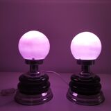 Pair mid century Portuguese ceramic and glass table lamps