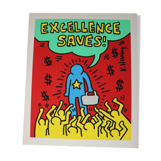 Silkscreen Poster by Keith Haring Lithograph "Excellence Saves", 1994