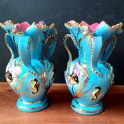 Pair of vintage blue pink ceramic VASES Ceroc Monaco
