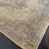 Tapis Oushak beige décor rustique, 7x10, surteint sable, pour salon, MOON.144