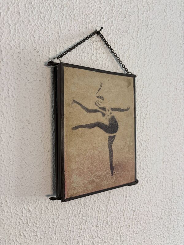 Miroir vintage 1930 triptyque barbier coiffeur danseuse jeune femme - 19 x