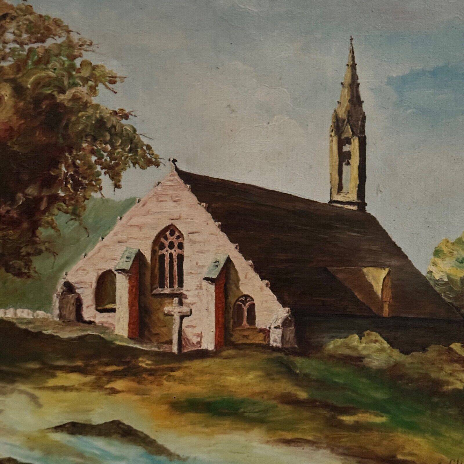 20th century oil on canvas depicting a Breton church by Guimard