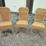 Série de 3 chaises en rotin