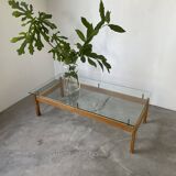 Scandinavian table blond teak and glass 60