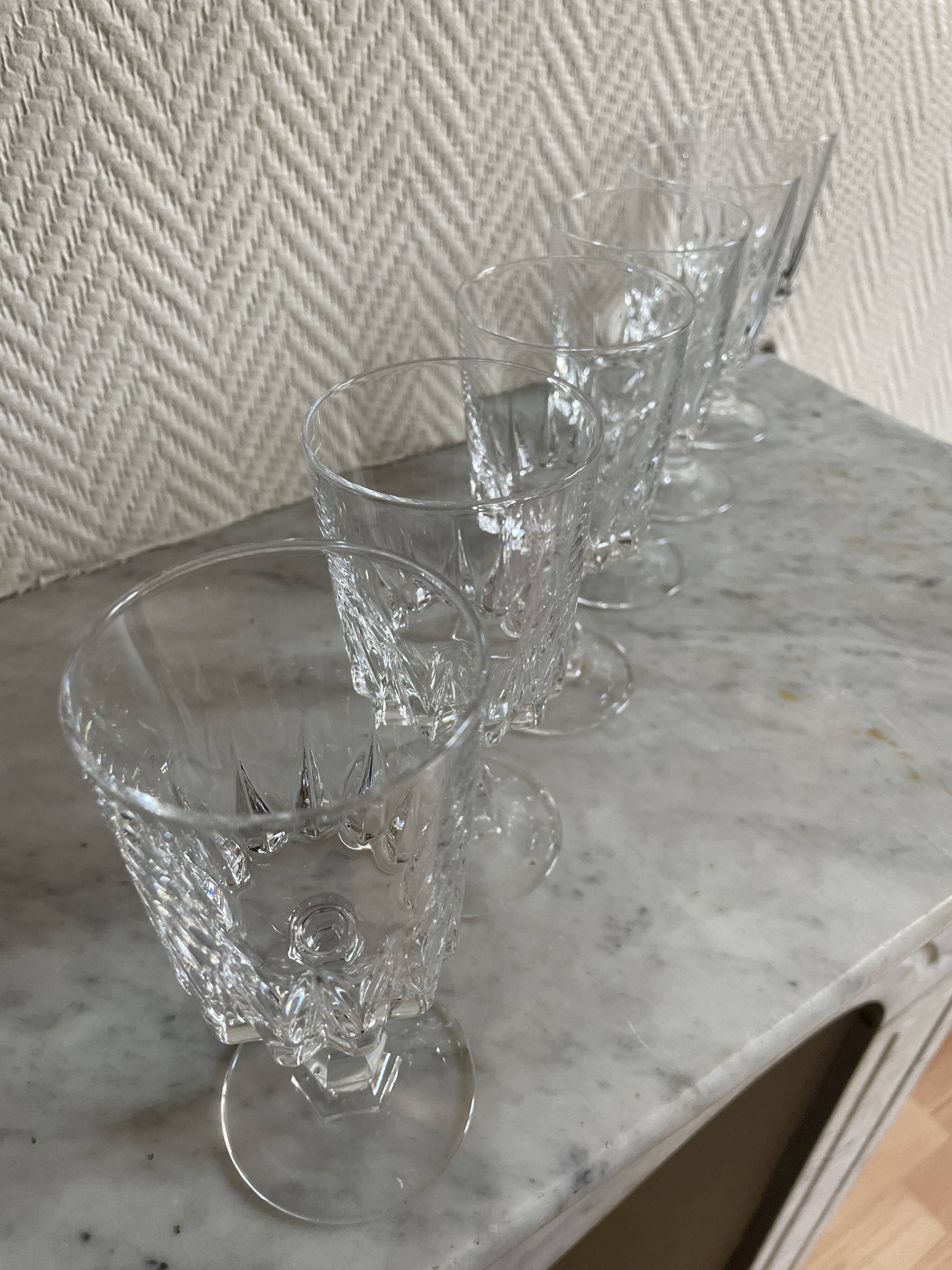 Set of six Bayel Champagne crystal stemmed glasses