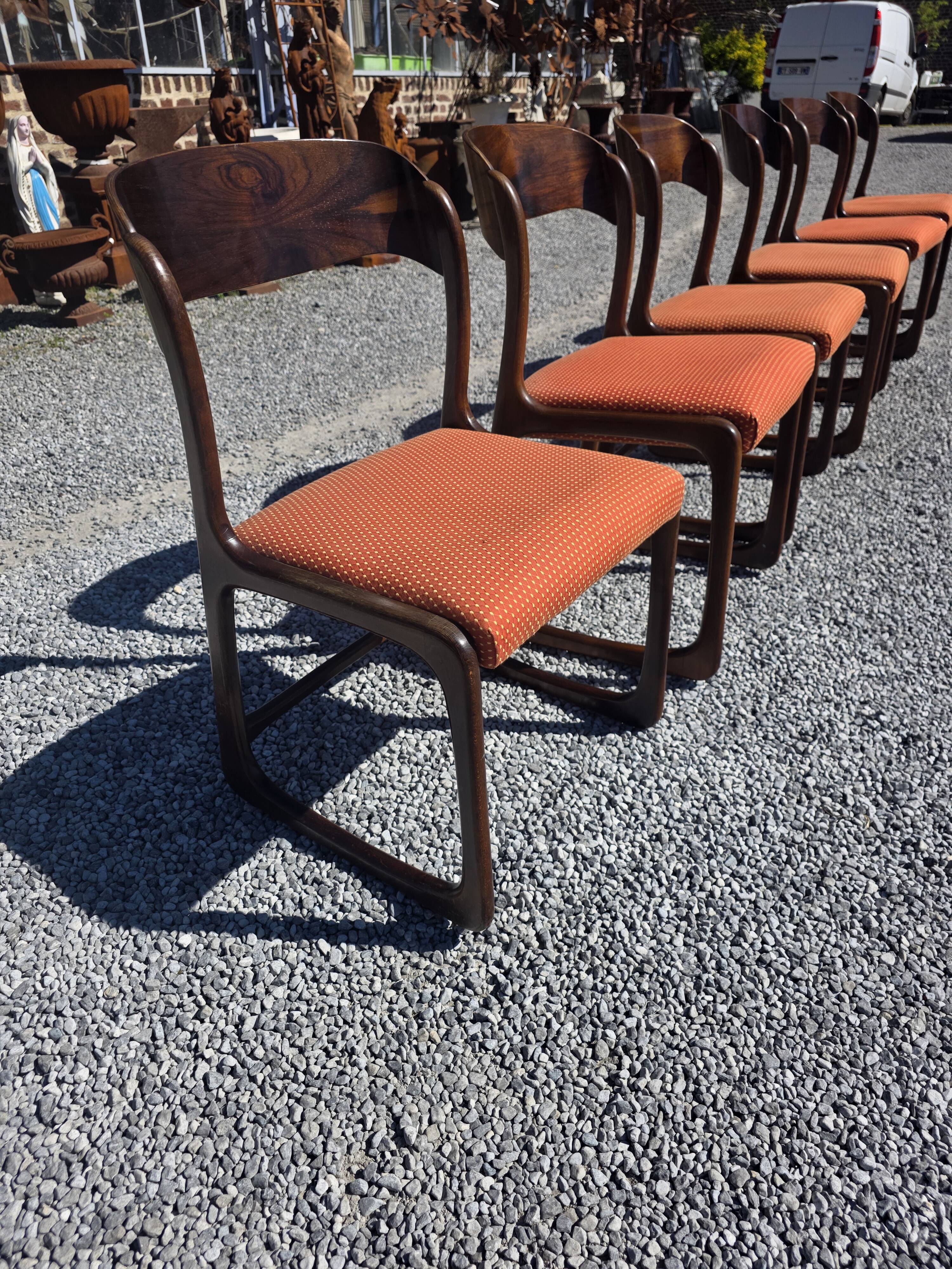 6 Baumann sled chairs in rosewood from the 1960s.