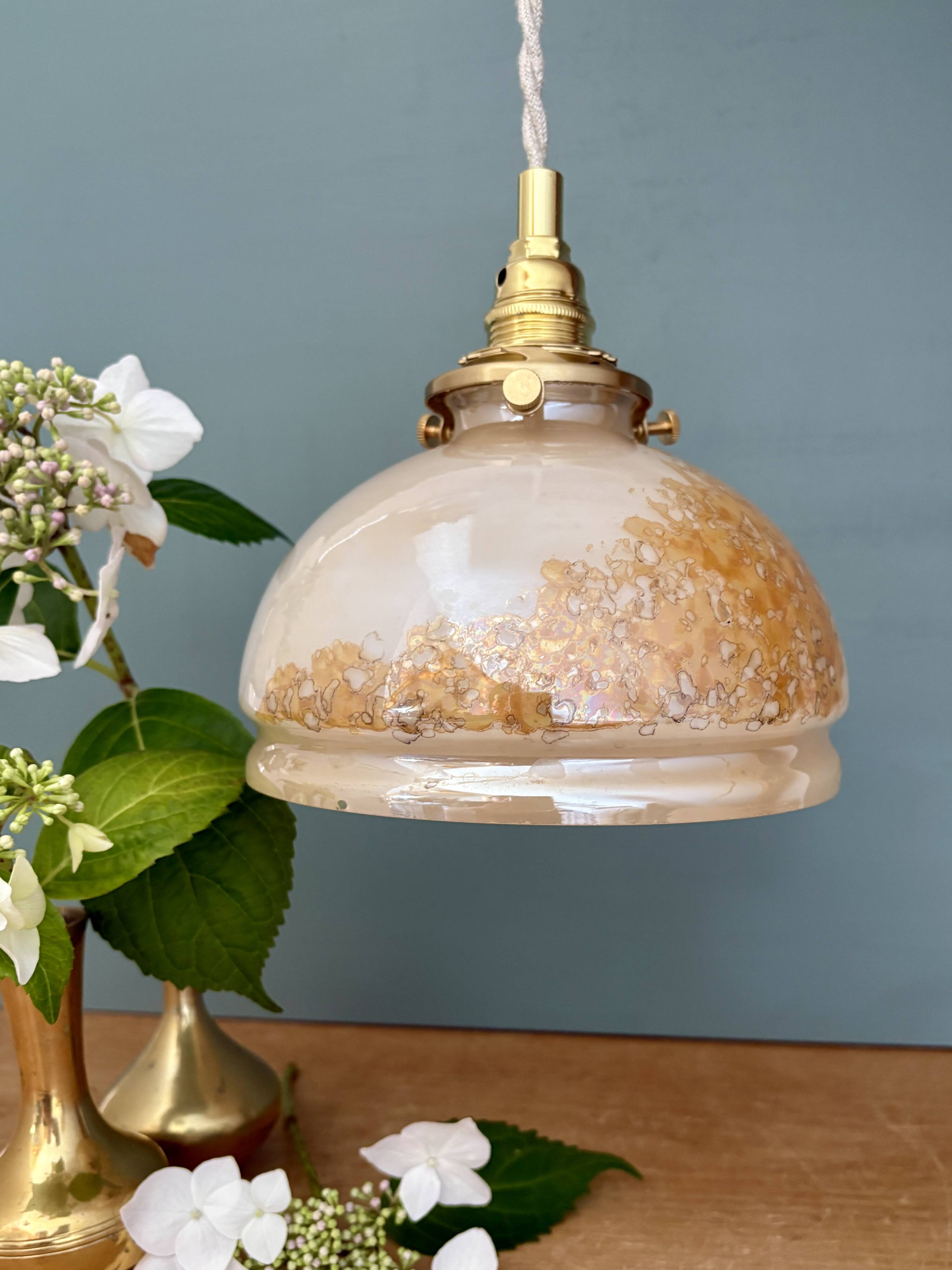 Vintage pearly glass lampshade pendant light