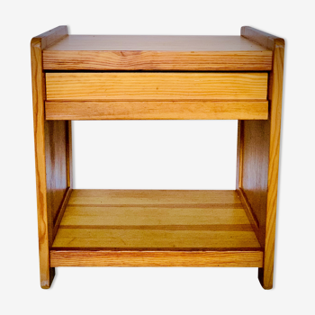 Bedside table with drawer in solid blond pine varnish 1970