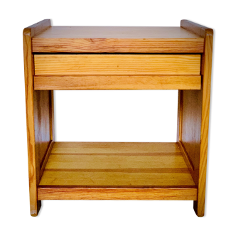 Bedside table with drawer in solid blond pine varnish 1970