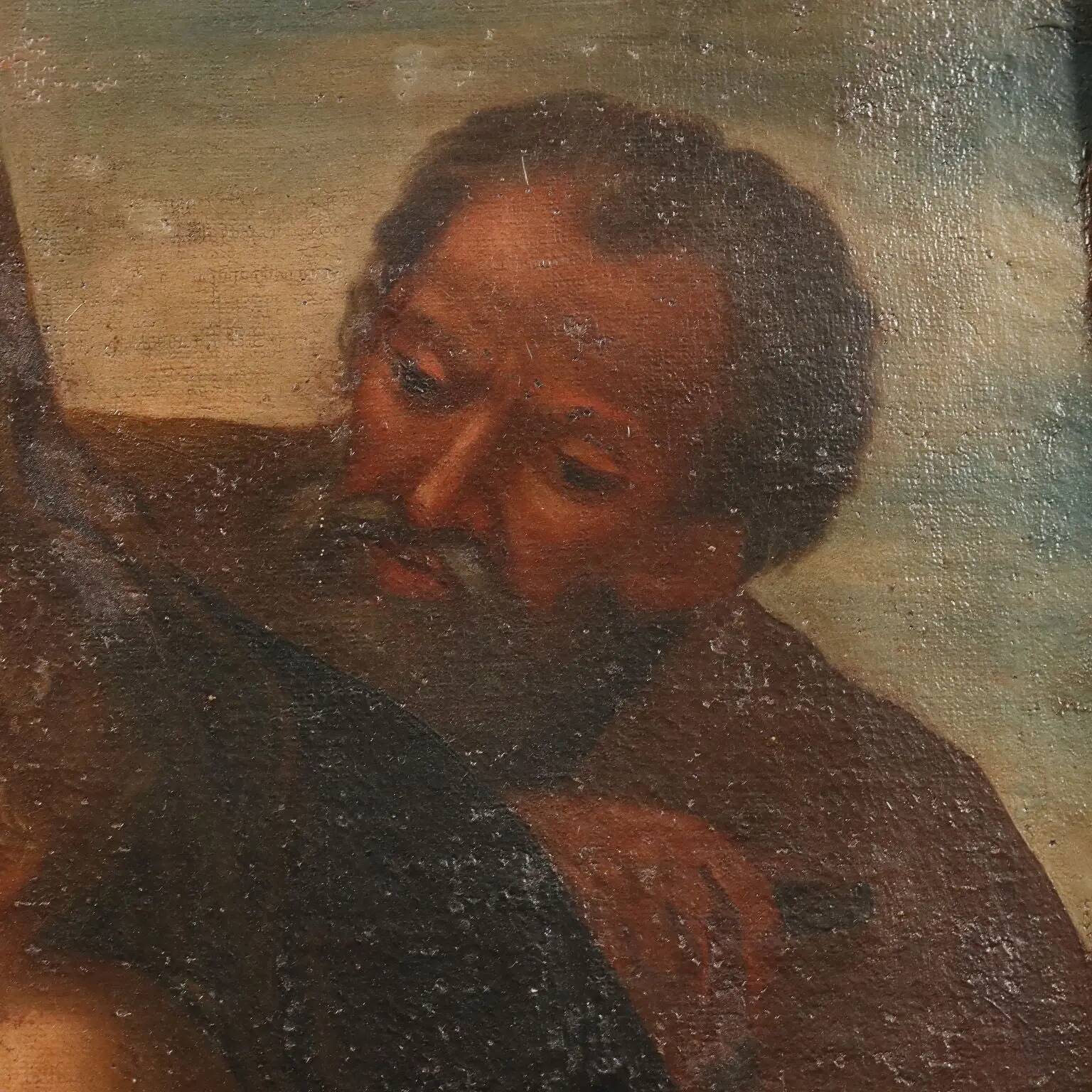 Ancient painting The Holy Family with saints 17th-18th century