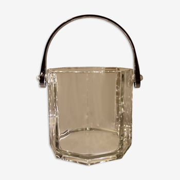 Vintage Crystal Ice Bucket with Metal Handle from the 70s