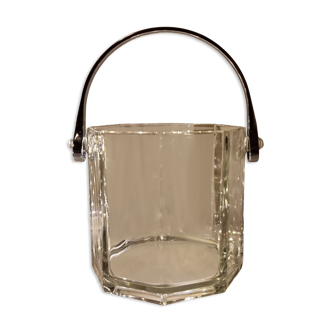 Vintage Crystal Ice Bucket with Metal Handle from the 70s