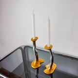 Pair of Brutalist Candlesticks by David Marshall, Bronze and Aluminum, Esp