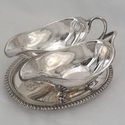 Idiot, double sauce boat + liners, Minerva silver, excellent condition, 19th century, 1.798 kg