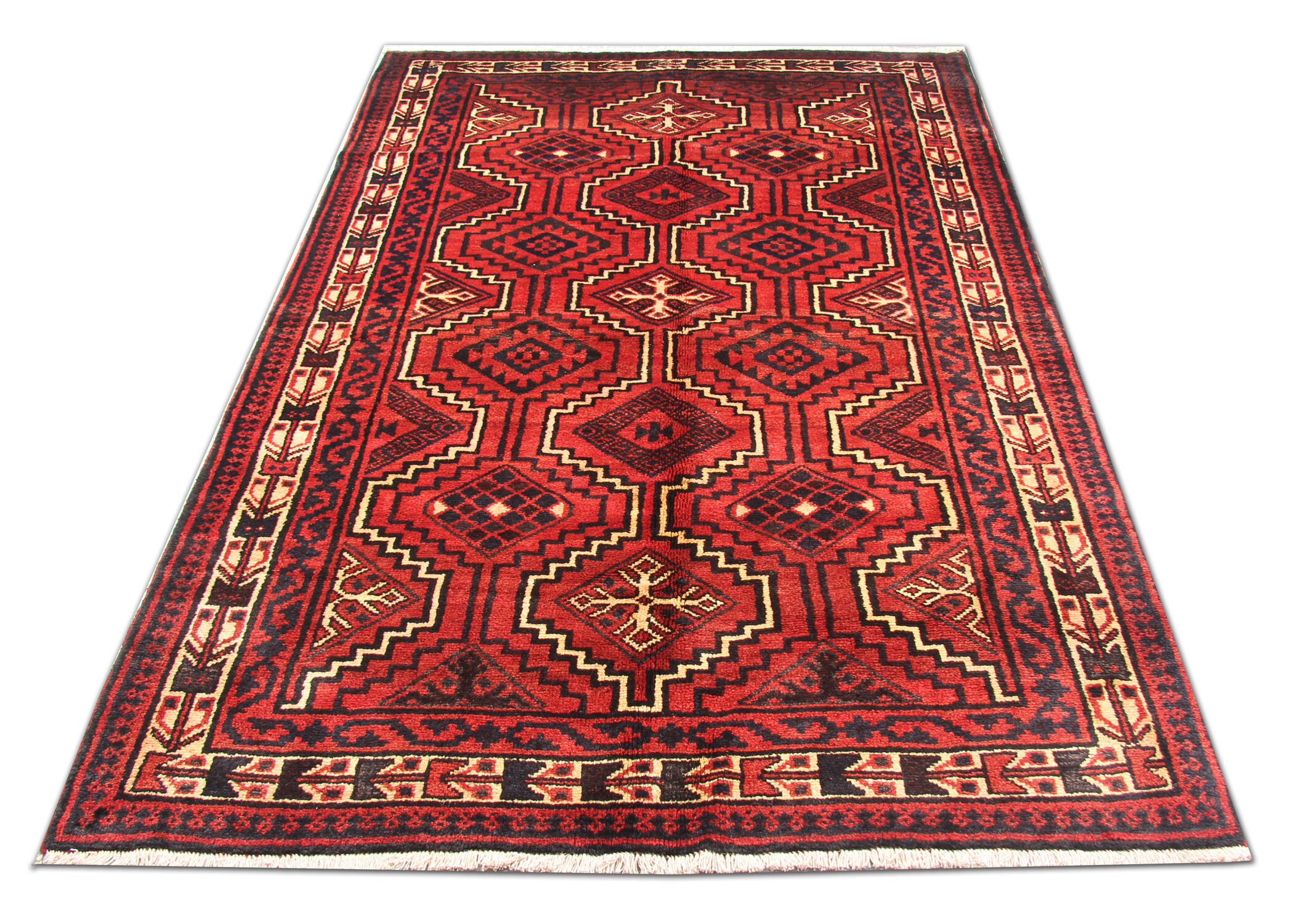 Red Wool Tribal Area Rug Hand made Oriental Wool Carpet- 171x247cm