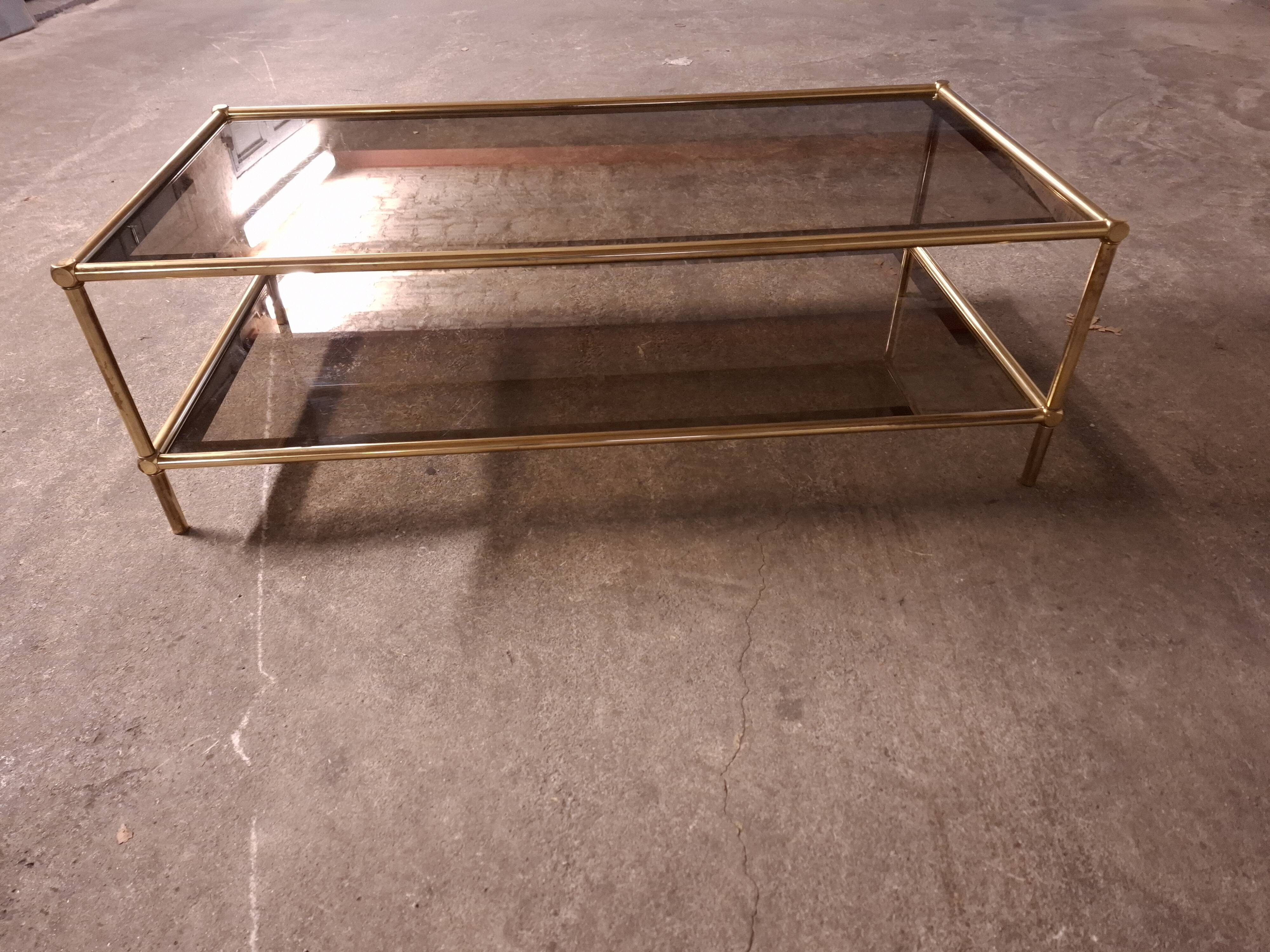 Vintage 80's brass coffee table, glass tops