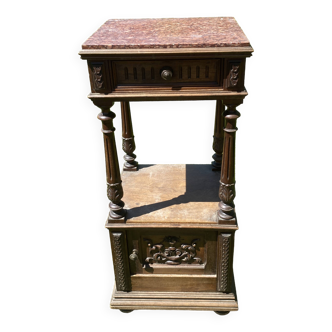 19th century wooden and pink marble bedside table, Henri II style