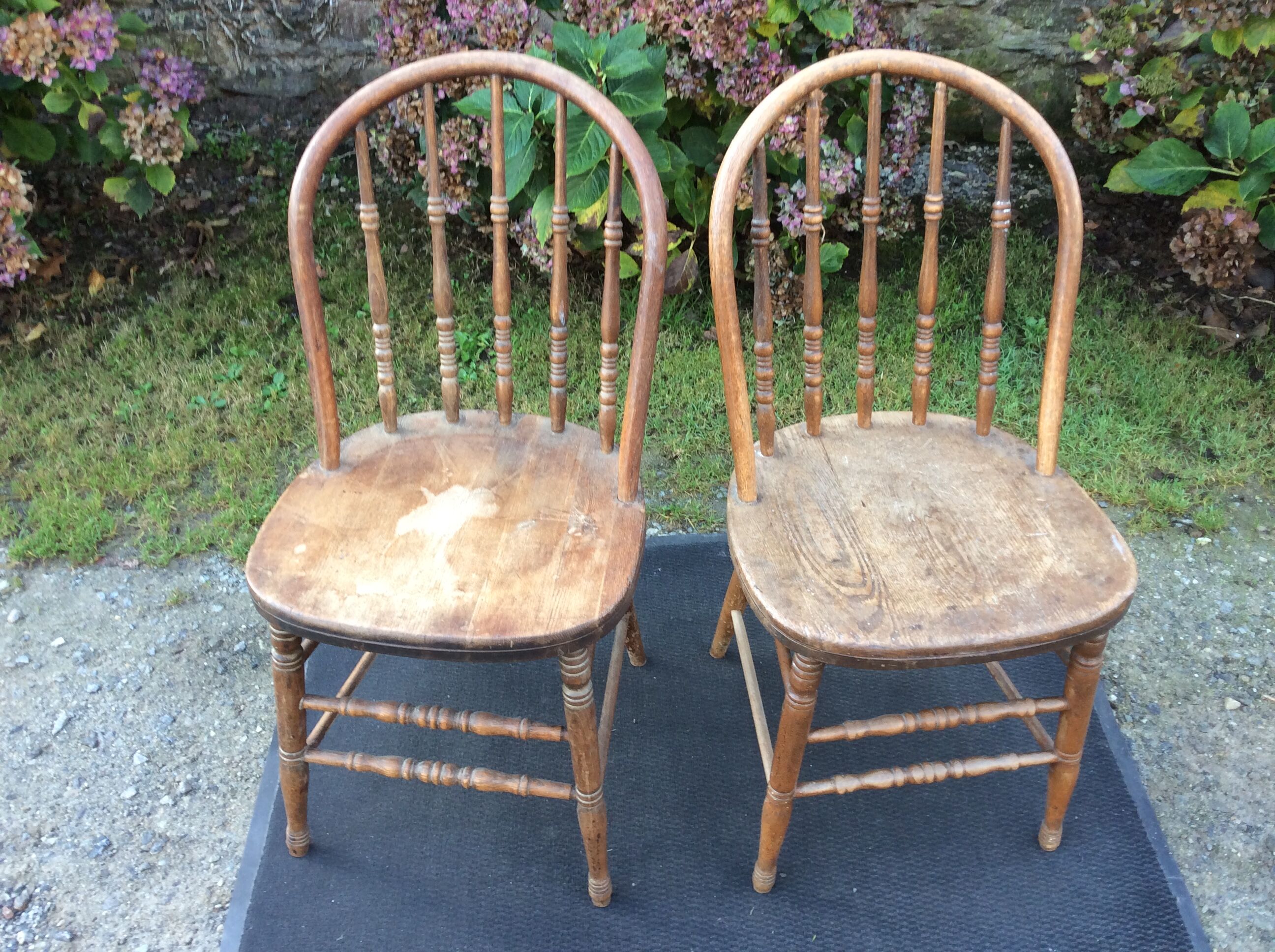 2 vintage bistro chairs called gondolas in solid oak.