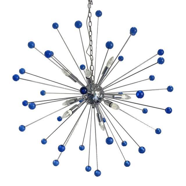 Contemporary blue “star” murano glass sputnik chandelier