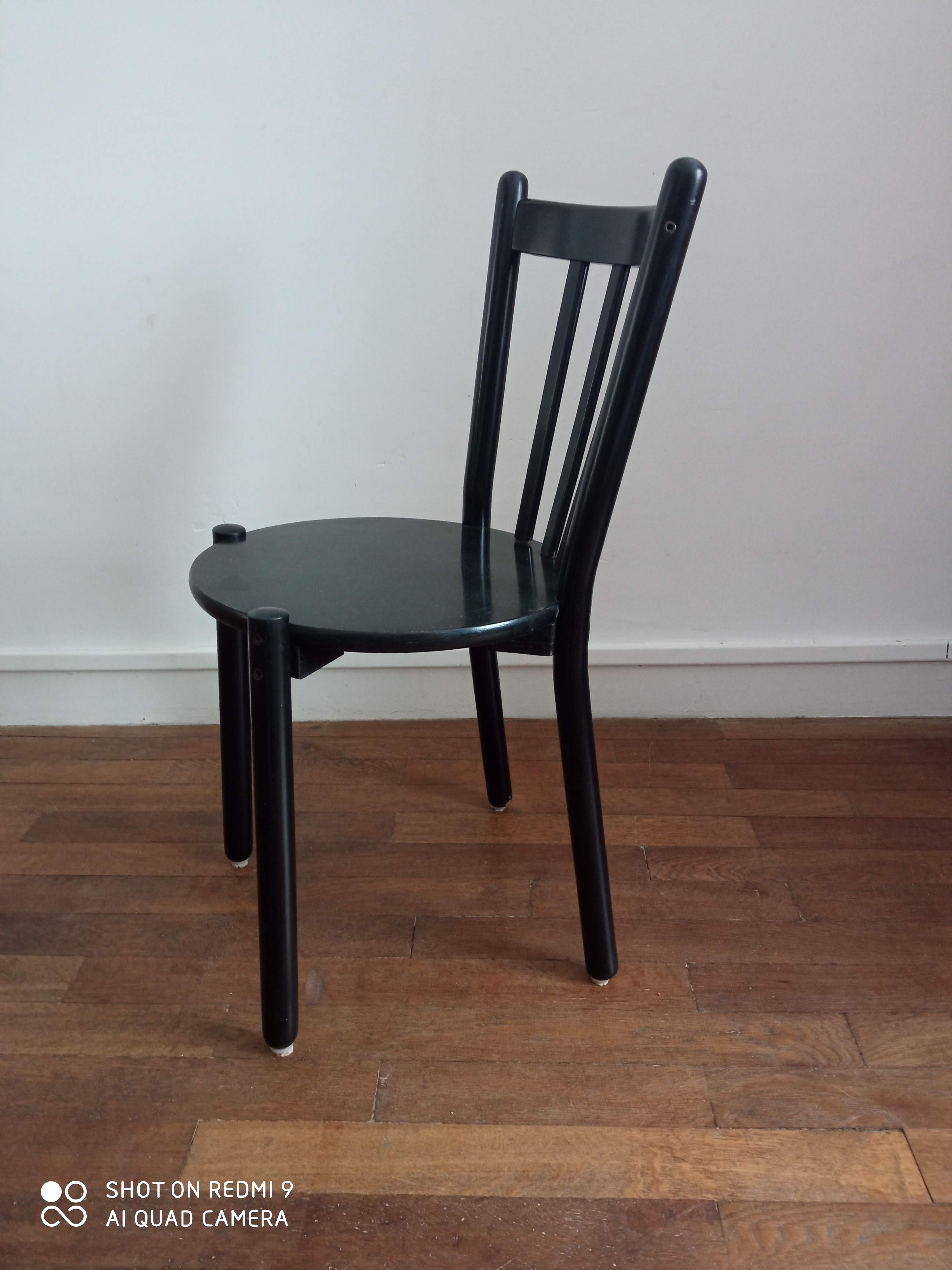 Vintage black lacquered wooden chairs 1980
