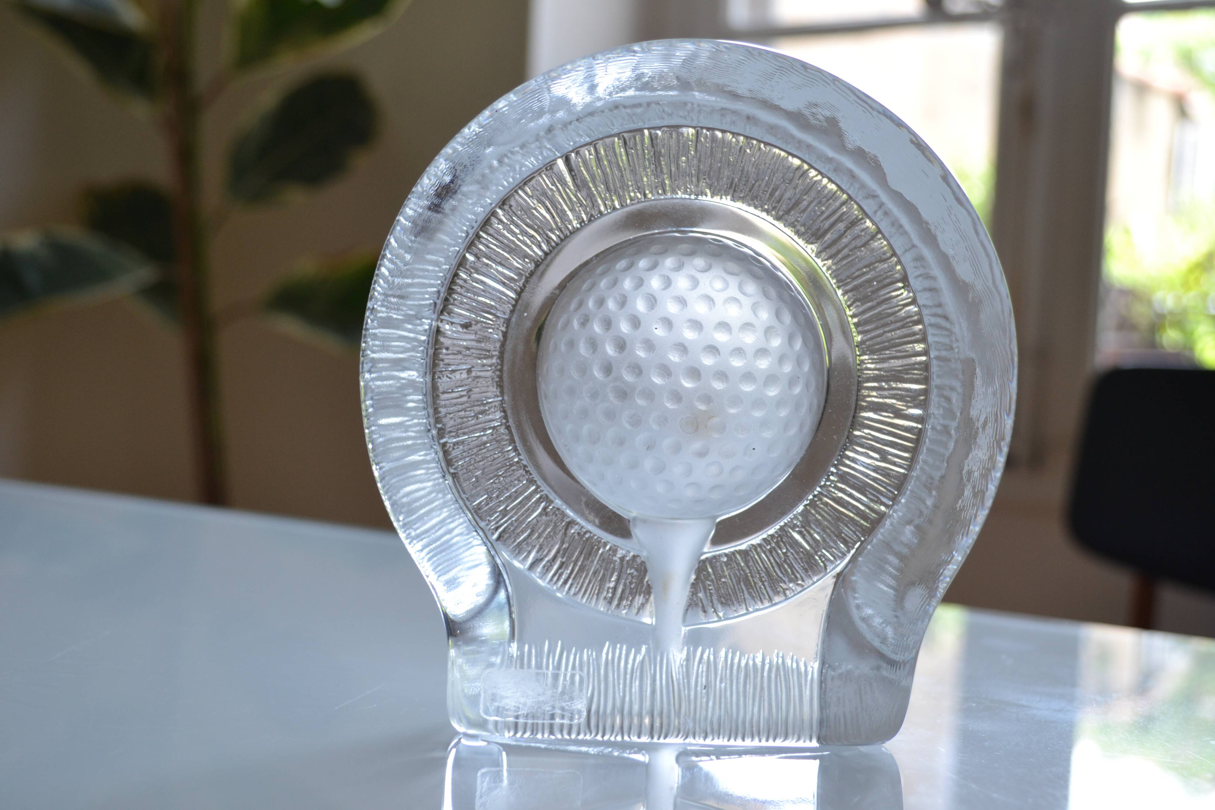 Golf crystal pocket emptier or paperweight by Nybro of Sweden