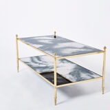 Table basse laiton chrome miroir décoré  1970