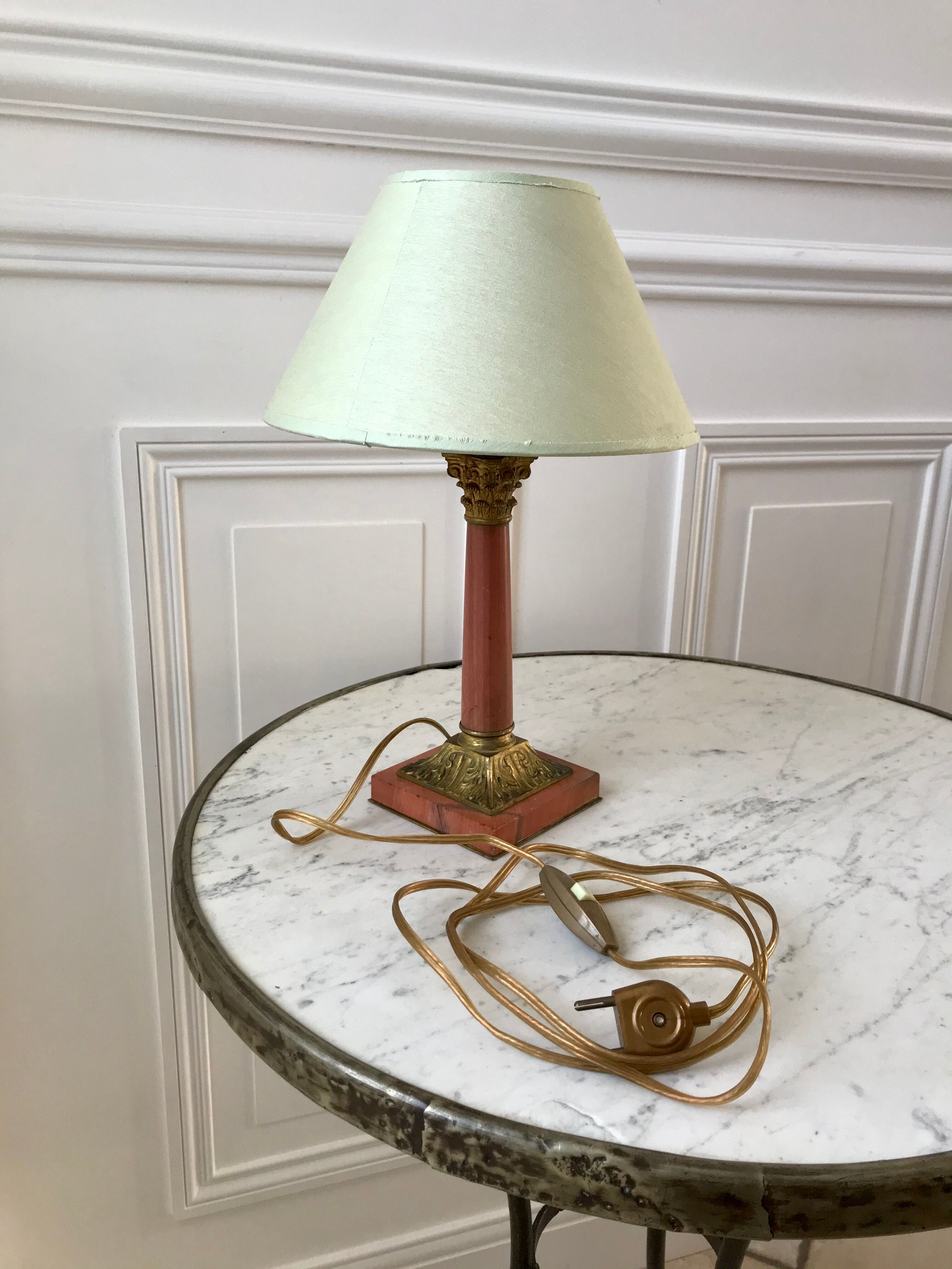 Pink lamp in marble and bronze years 30-40