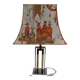 France 1970s - Vintage lamp with a chrome base and shade featuring Asian decor.